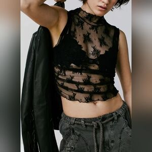 Free People Lady Lux Muscle Cami in Black Size Large